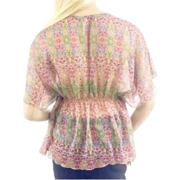 Vintage Willow & Clay x Anthropologie Sheer Paisley Cinched Waist Flutter Sleeve - Picture 3 of 5